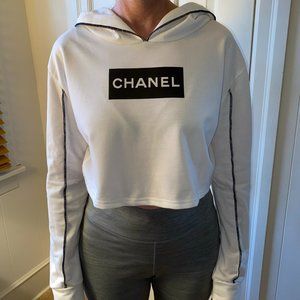 Chanel Graphic White Cropped Hoodie - Faux